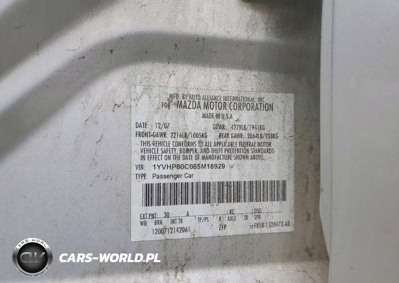 2008 Mazda 6 I VIN:1YVHP80C085M18929 - 12