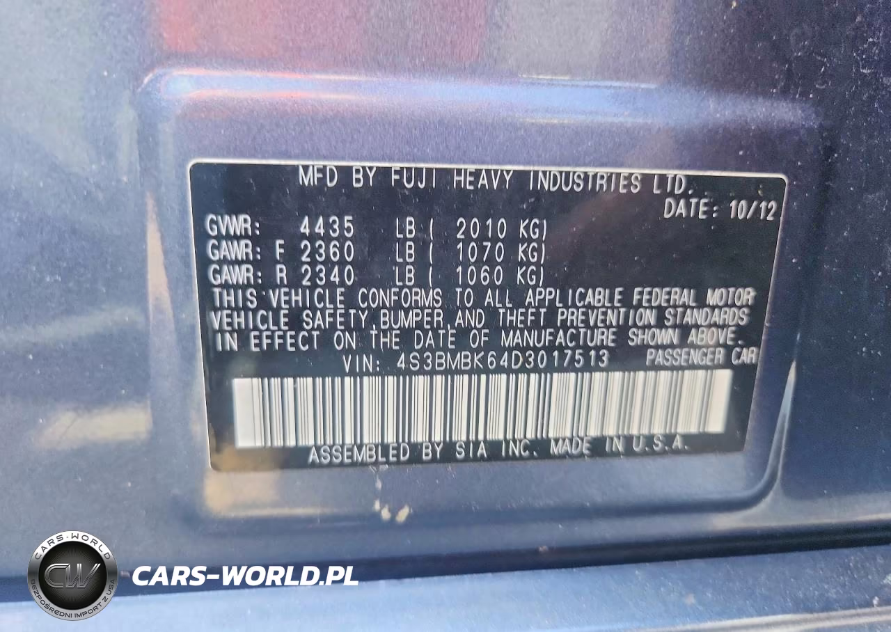 2013 Subaru Legacy 2.5I Limited VIN:4S3BMBK64D3017513 - 12