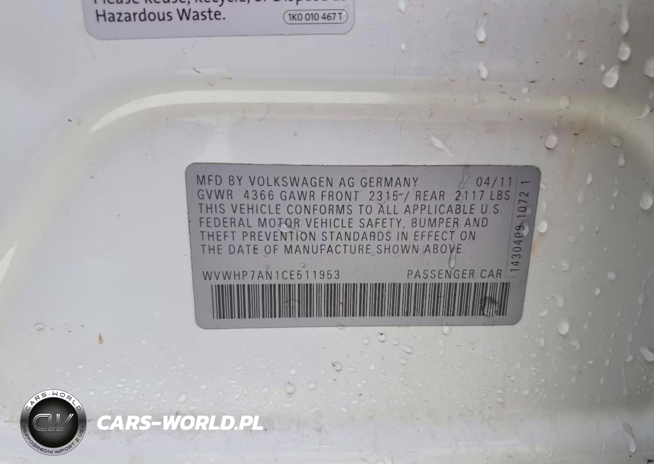2012 Volkswagen Cc Luxury VIN:WVWHP7AN1CE511953 - 13