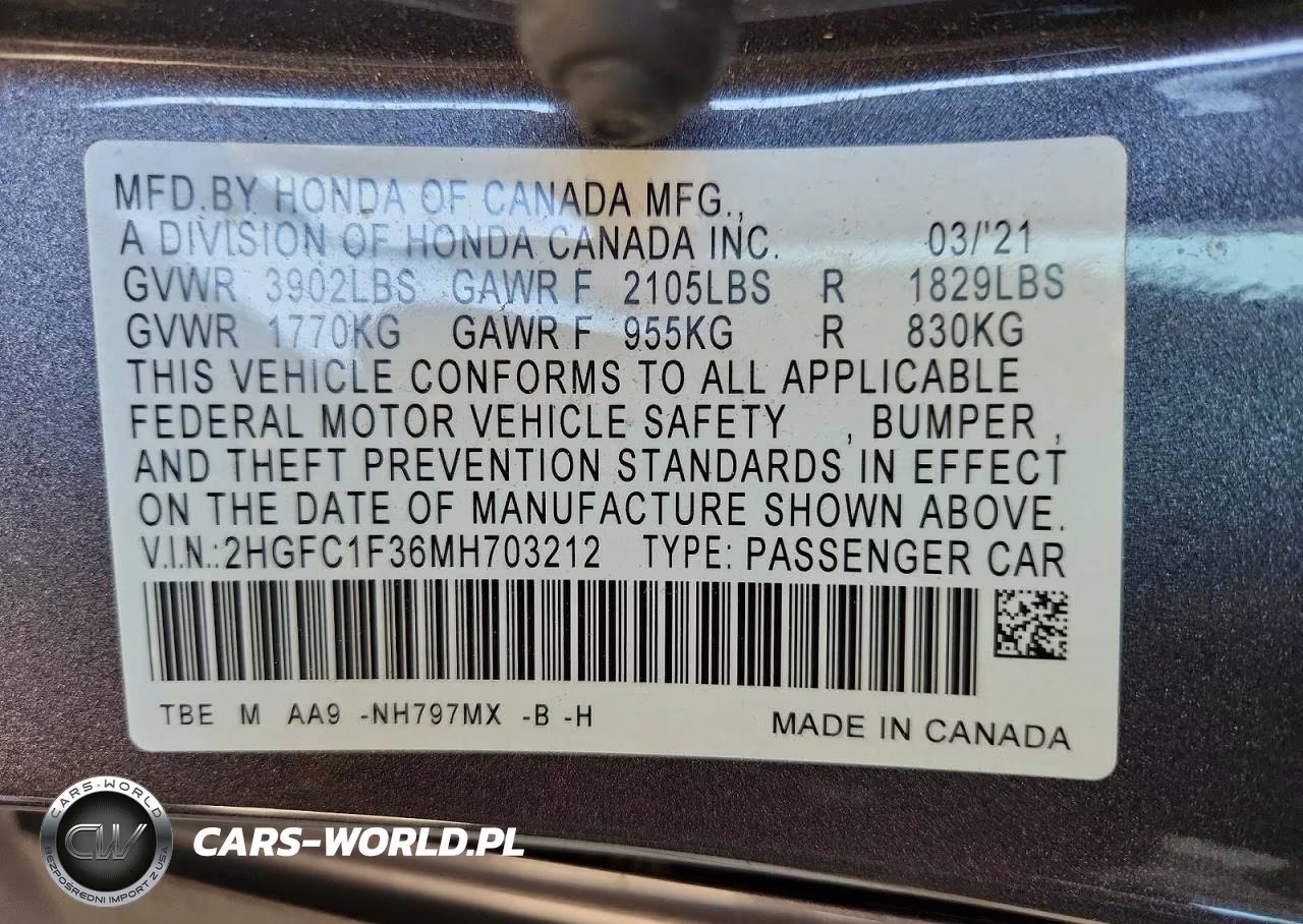 2021 Honda Civic Ex VIN:2HGFC1F36MH703212 - 12