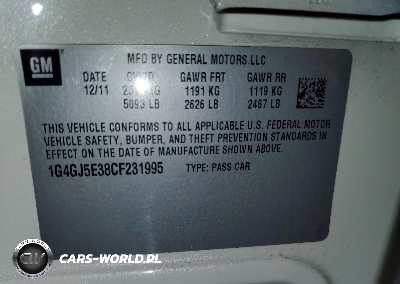2012 Buick Lacrosse Touring VIN:1G4GJ5E38CF231995 - 12