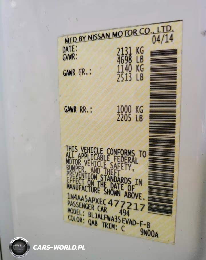 2014 Nissan Maxima 3.5 S VIN:1N4AA5APXEC477217 - 12