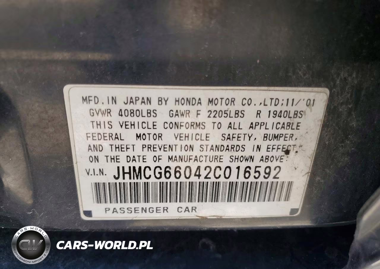 2002 Honda Accord Ex VIN:JHMCG66042C016592 - 12