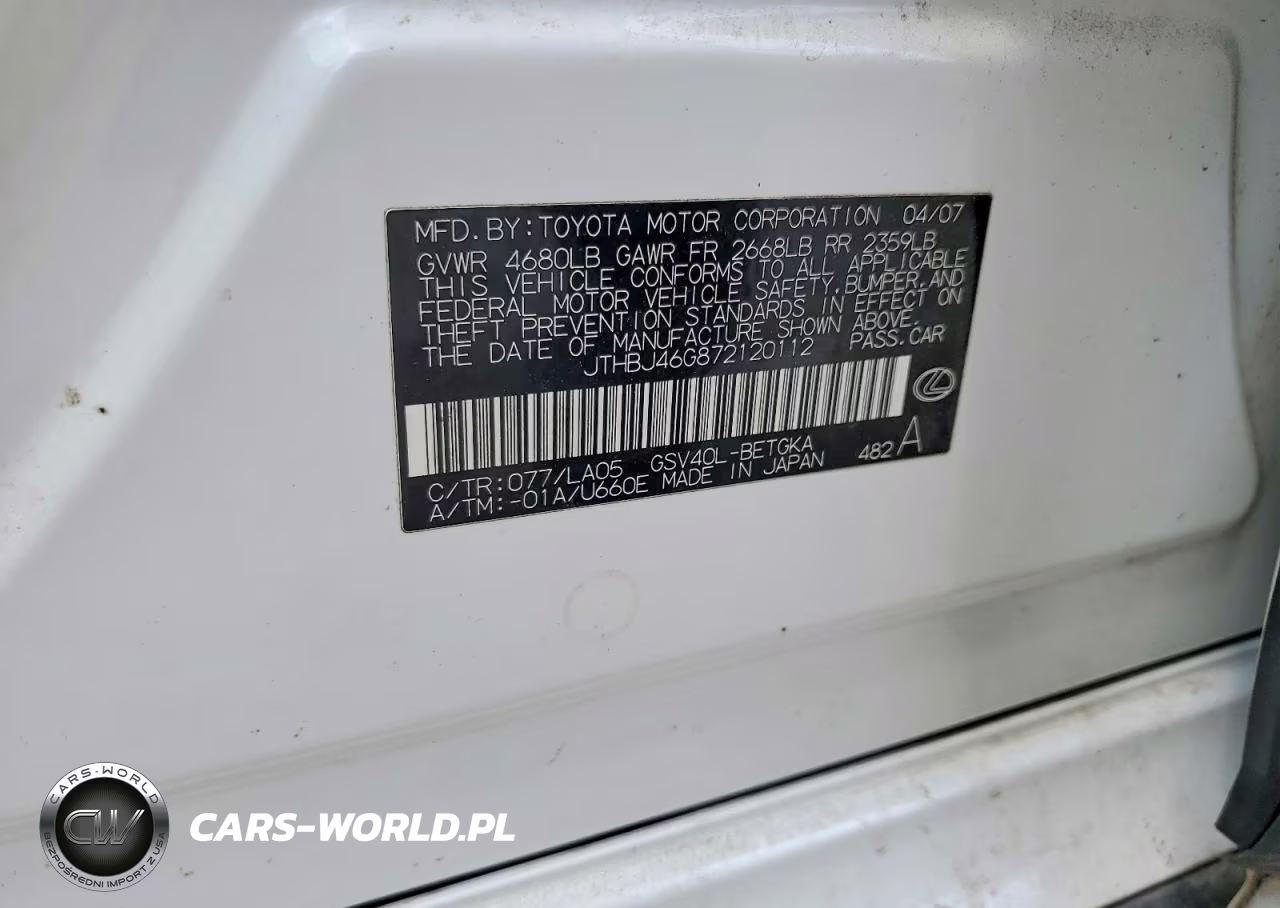 2007 Lexus Es 350 VIN:JTHBJ46G872120112 - 12