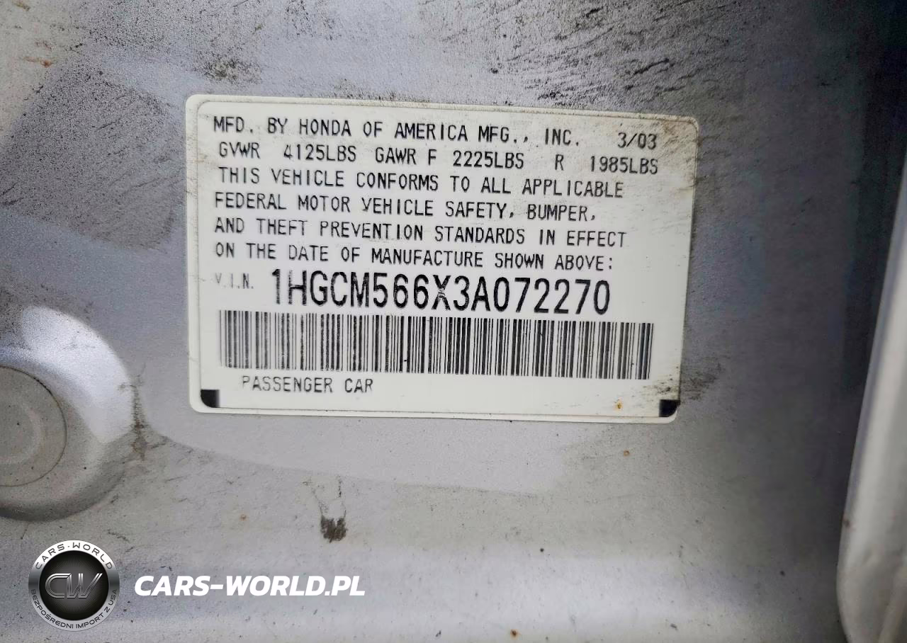 2003 Honda Accord Ex VIN:1HGCM566X3A072270 - 12