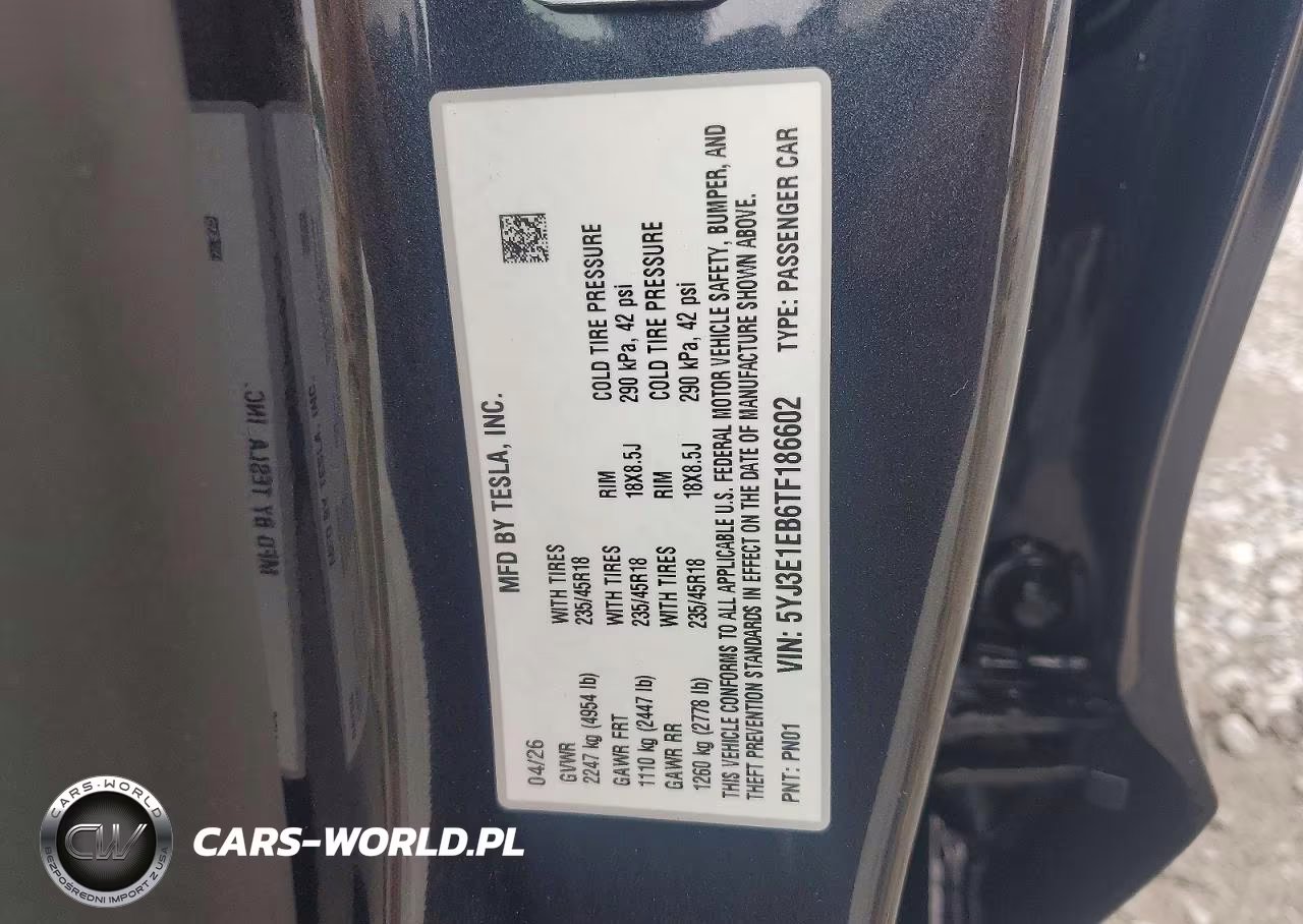2026 Tesla Model 3 VIN:5YJ3E1EB6TF186602 - 12