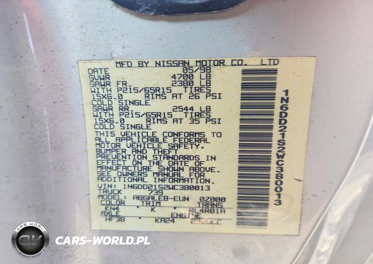 1998 Nissan Frontier Xe VIN:1N6DD21S2WC380013 - 12