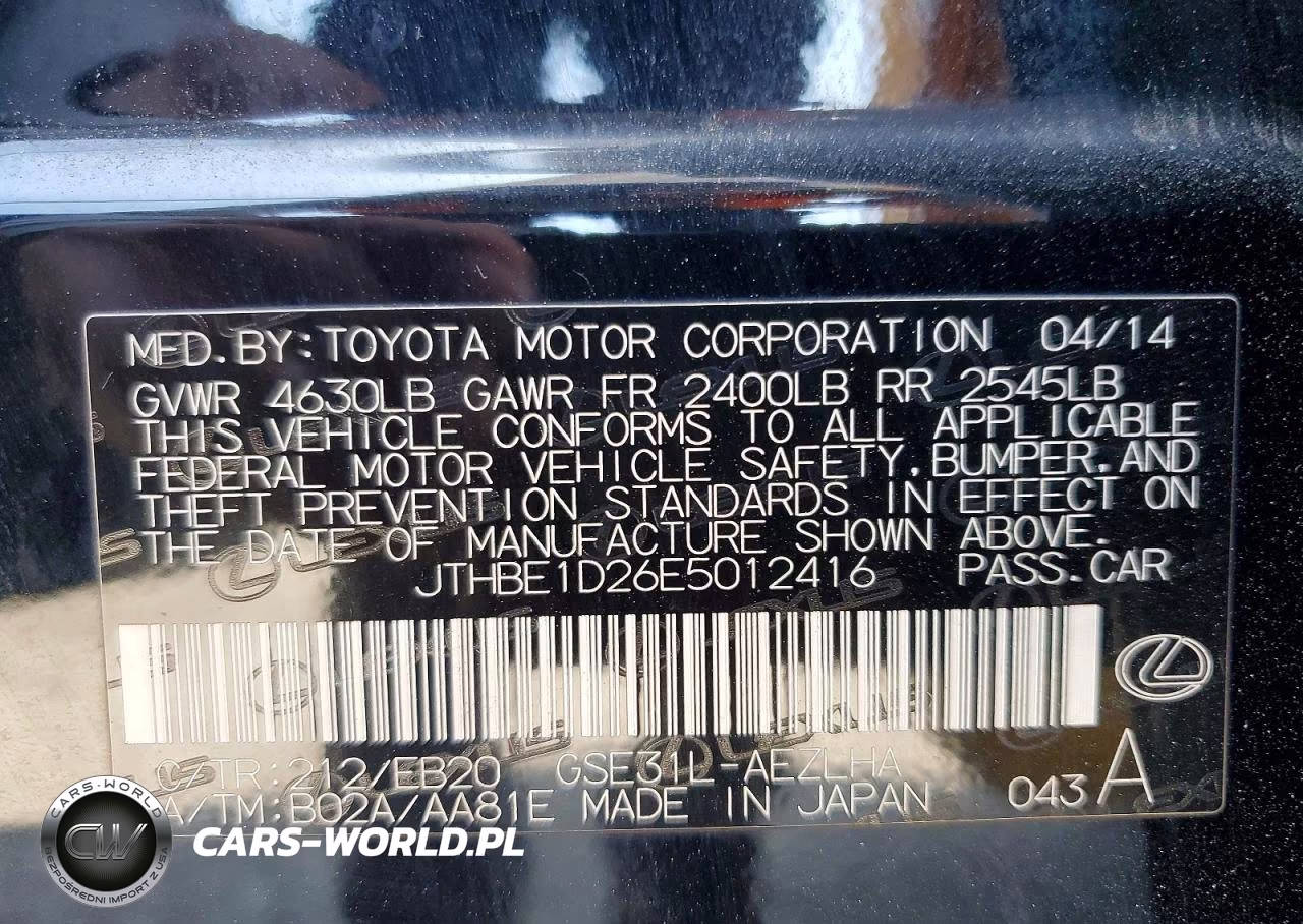 2014 Lexus Is 350 VIN:JTHBE1D26E5012416 - 12