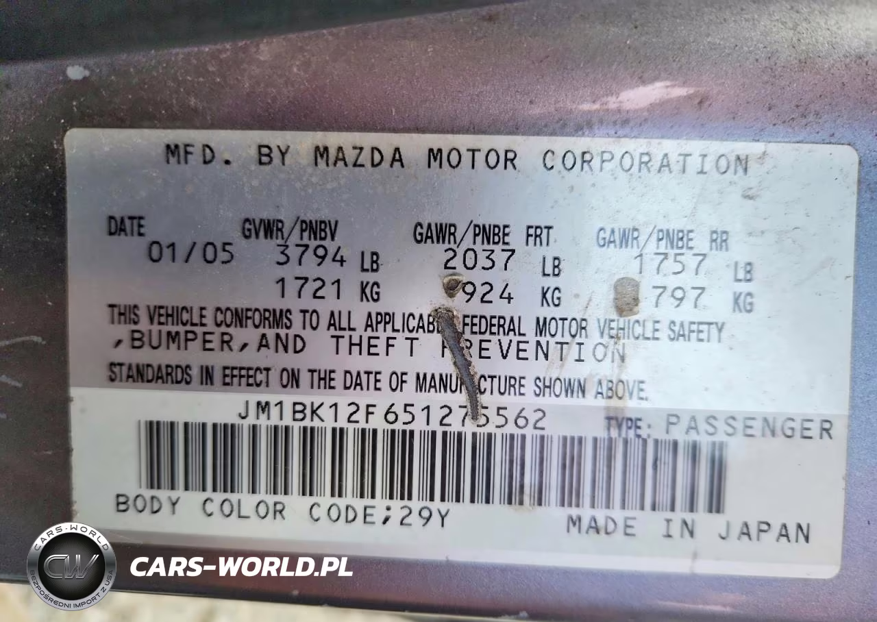 2005 Mazda 3 I VIN:JM1BK12F651275562 - 12