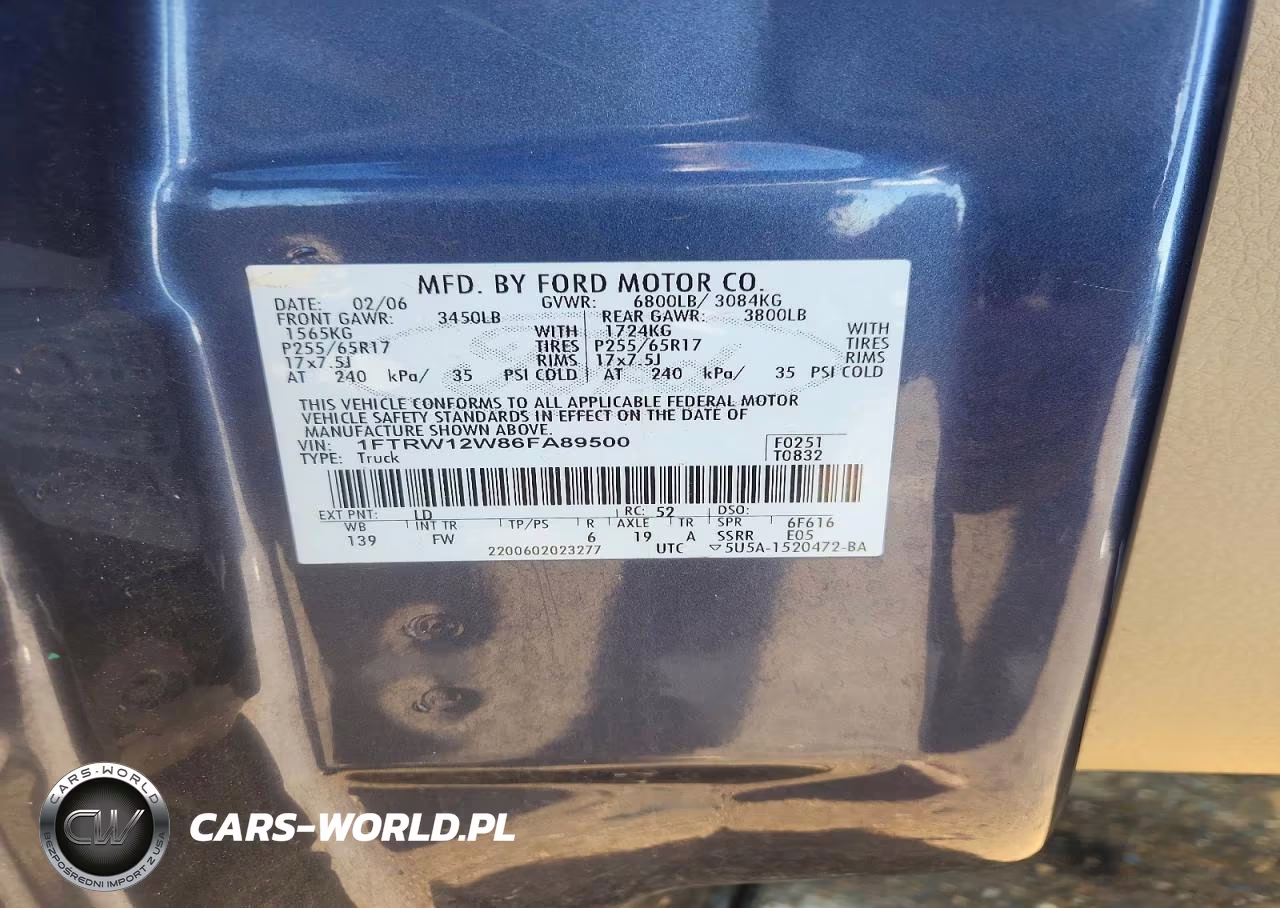 2006 Ford F150 Supercrew VIN:1FTRW12W86FA89500 - 12