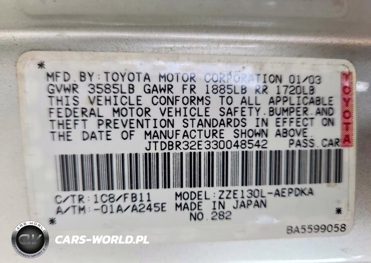 2003 Toyota Corolla Ce VIN:JTDBR32E330048542 - 12