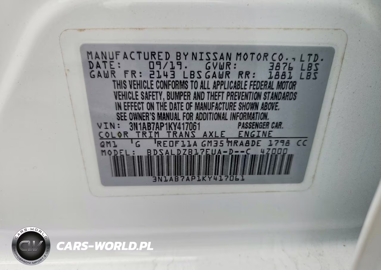 2019 Nissan Sentra Sv VIN:3N1AB7AP1KY417061 - 13