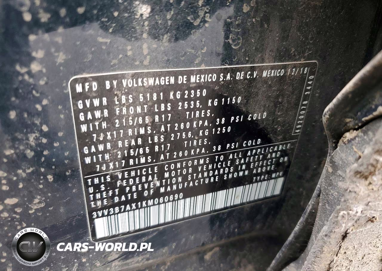 2019 Volkswagen Tiguan Se VIN:3VV3B7AX1KM060690 - 14