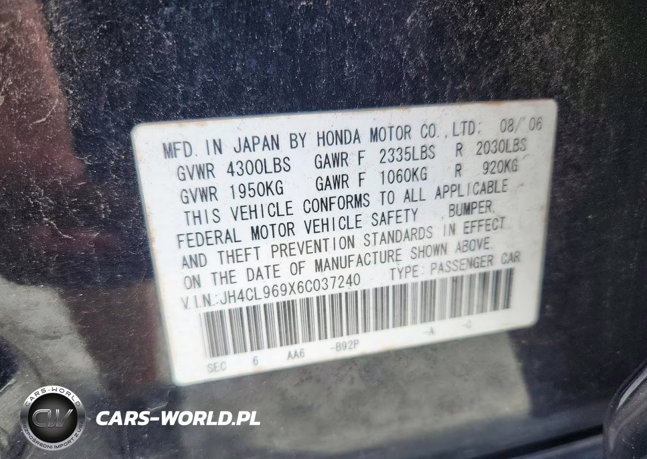 2006 Acura Tsx VIN:JH4CL969X6C037240 - 12