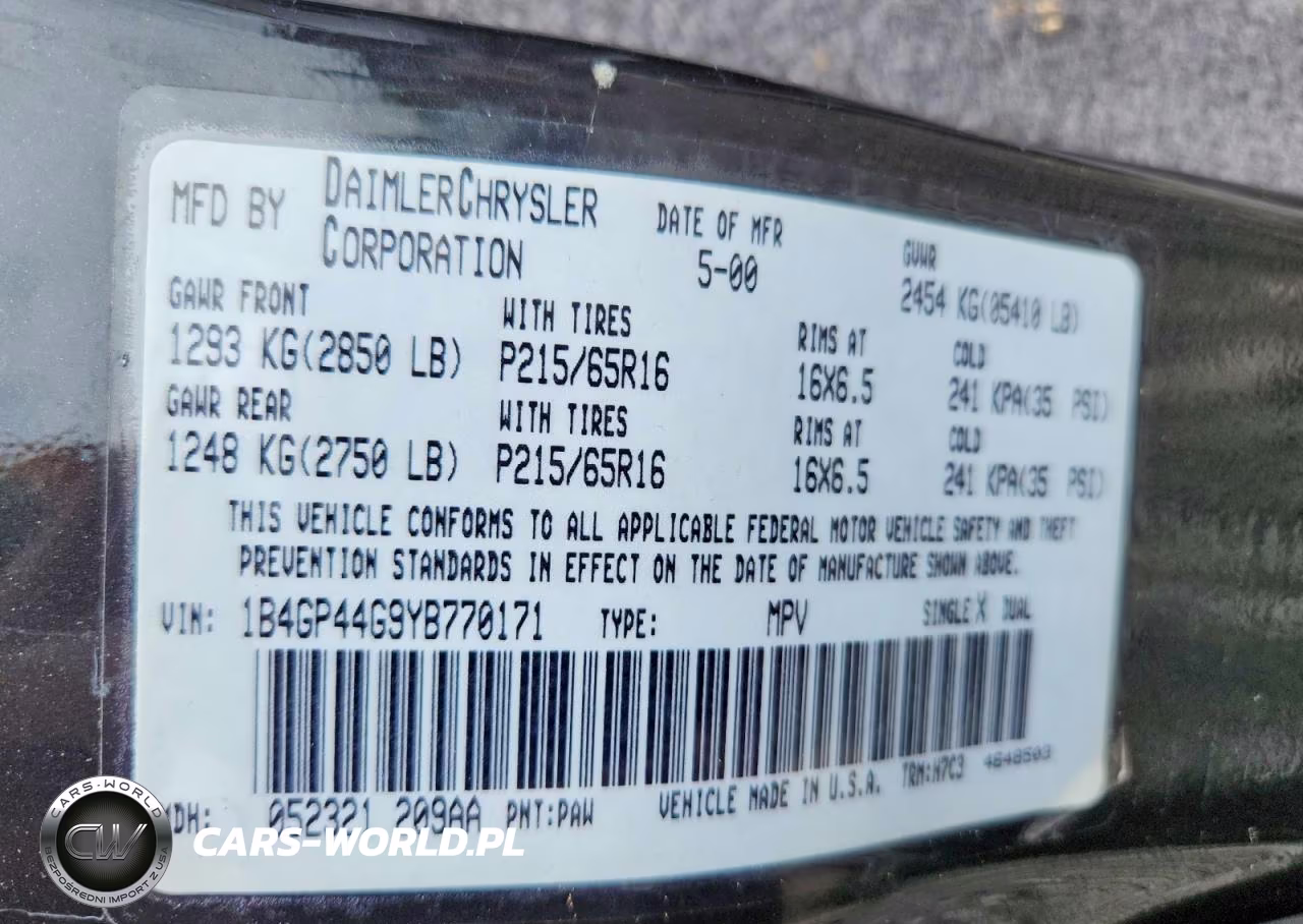2000 Dodge Grand Caravan Se VIN:1B4GP44G9YB770171 - 13
