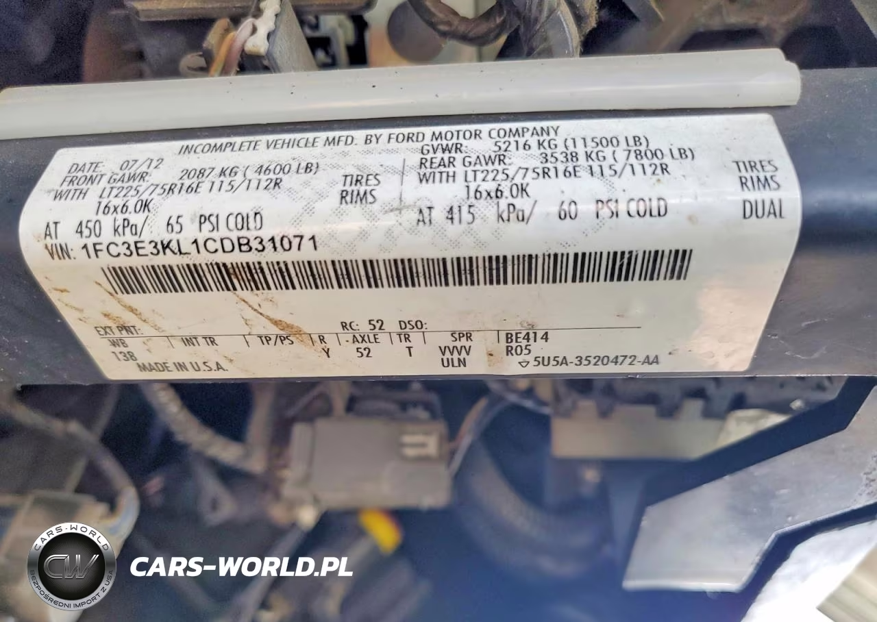 2012 Ford Econoline E350 Super Duty Stripped Chass VIN:1FC3E3KL1CDB31071 - 14