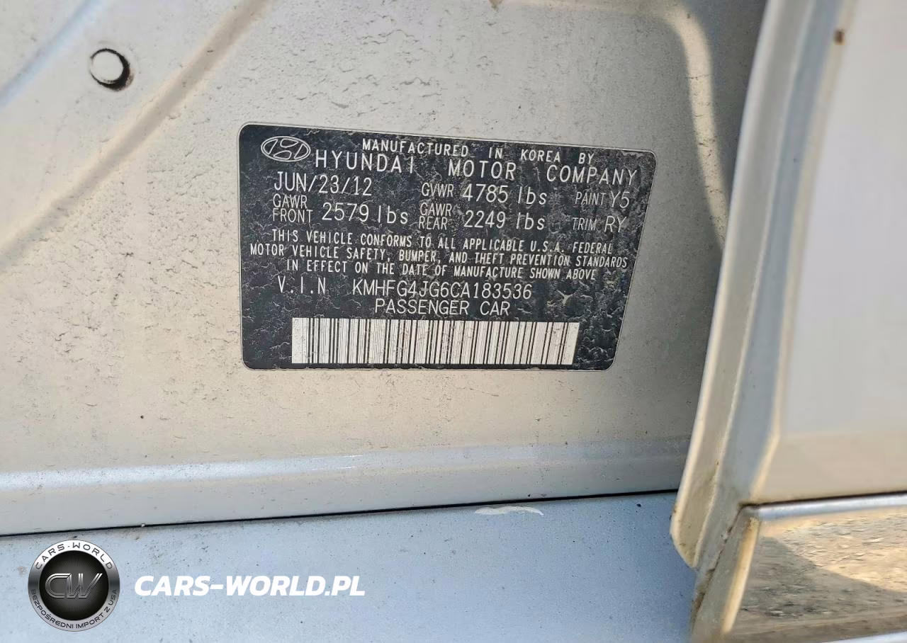 2012 Hyundai Azera Base VIN:KMHFG4JG6CA183536 - 12
