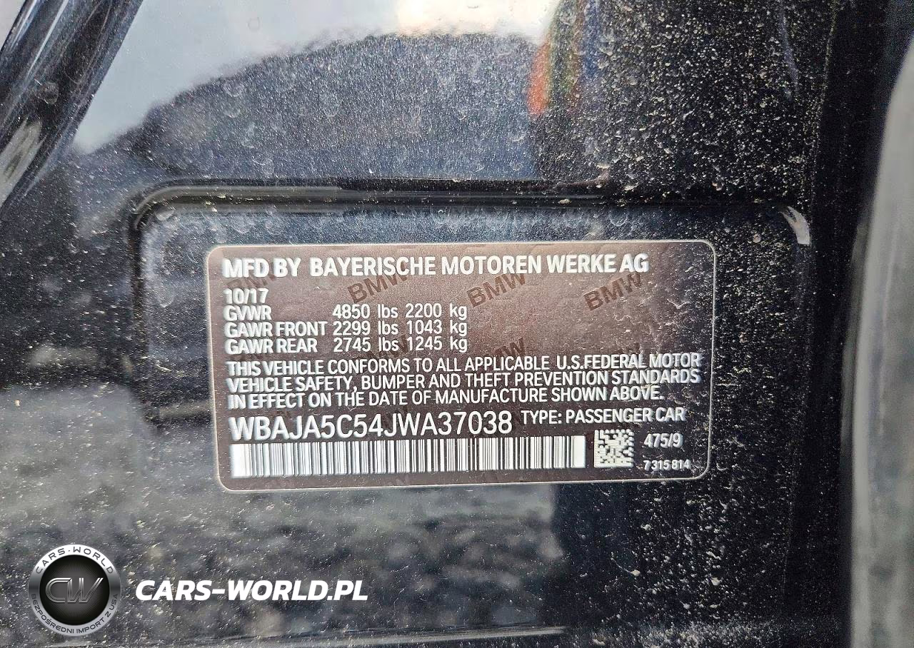 2018 BMW 530 I VIN:WBAJA5C54JWA37038 - 12