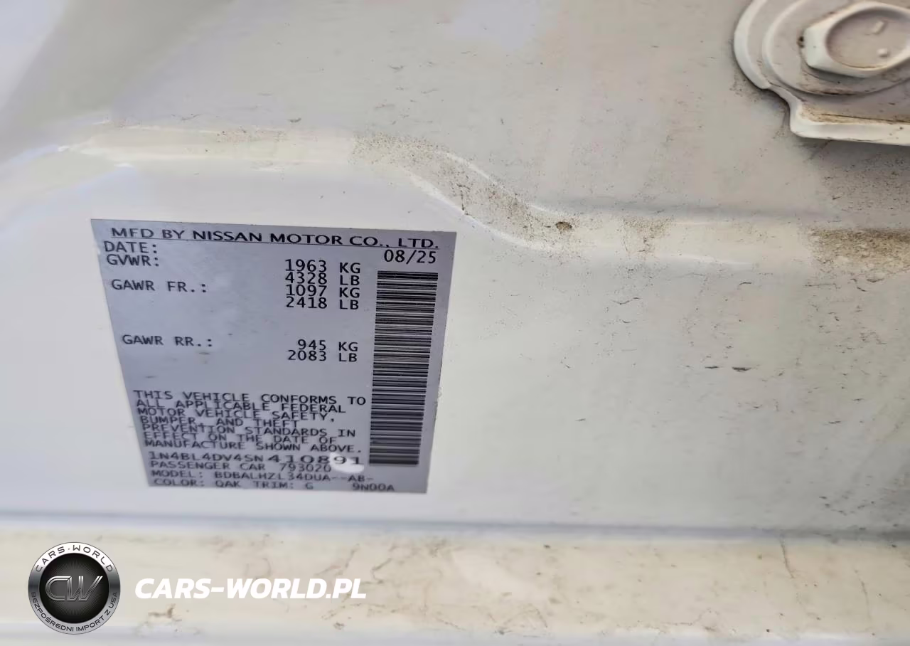 2025 Nissan Altima Sv VIN:1N4BL4DV4SN410891 - 12