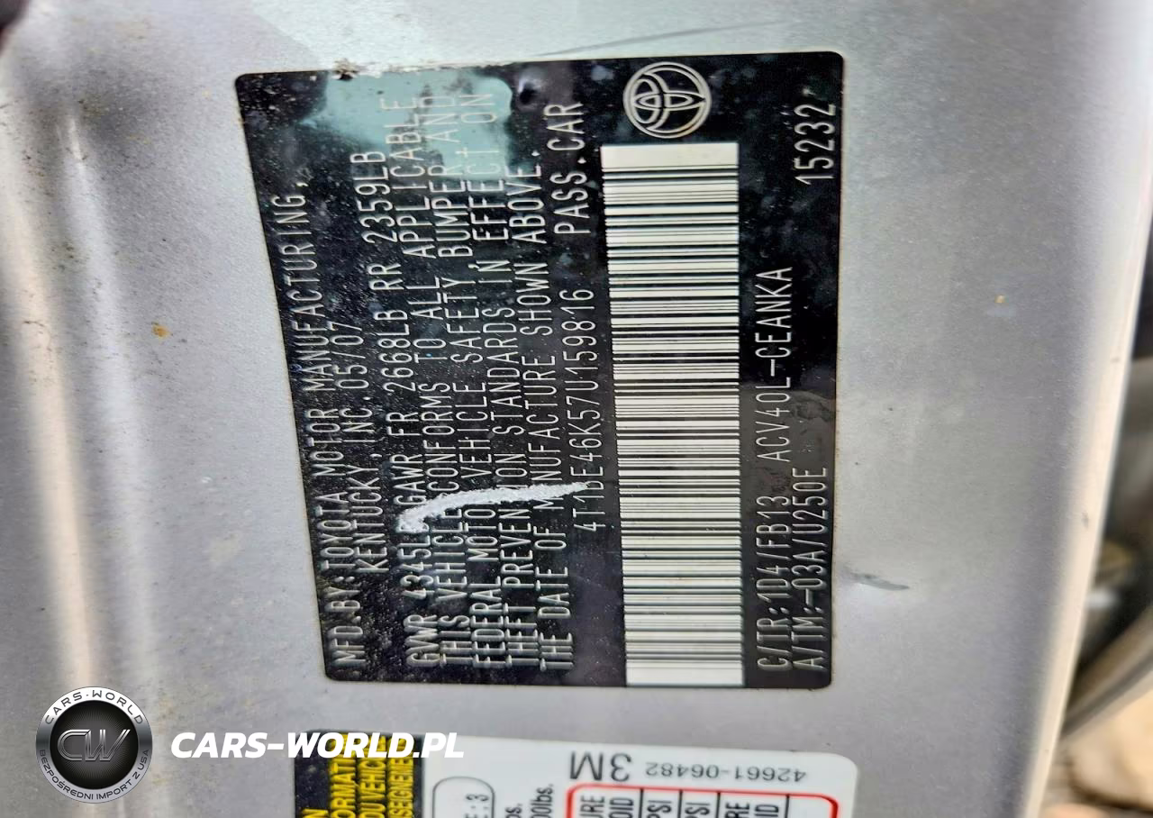2007 Toyota Camry Le VIN:4T1BE46K57U159816 - 12