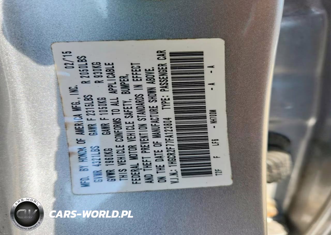 2015 Honda Accord Ex VIN:1HGCR2F77FA123804 - 12