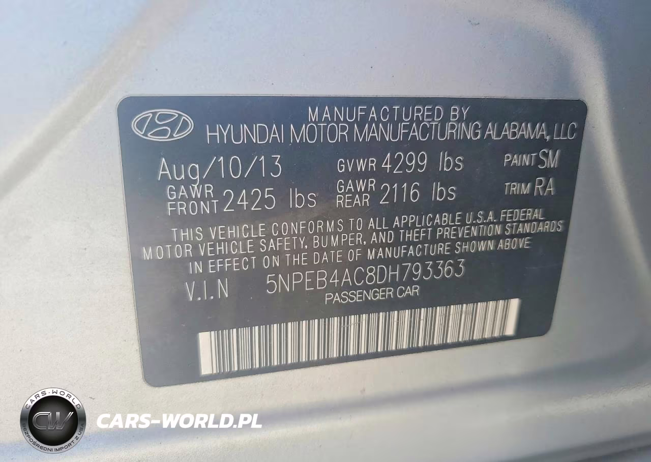 2013 Hyundai Sonata Gls VIN:5NPEB4AC8DH793363 - 12