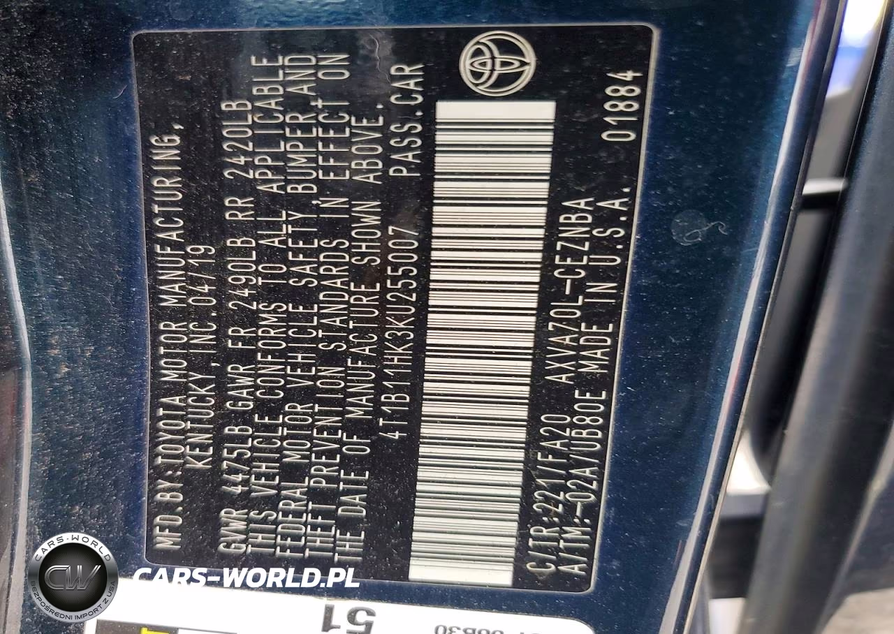 2019 Toyota Camry Le VIN:4T1B11HK3KU255007 - 12