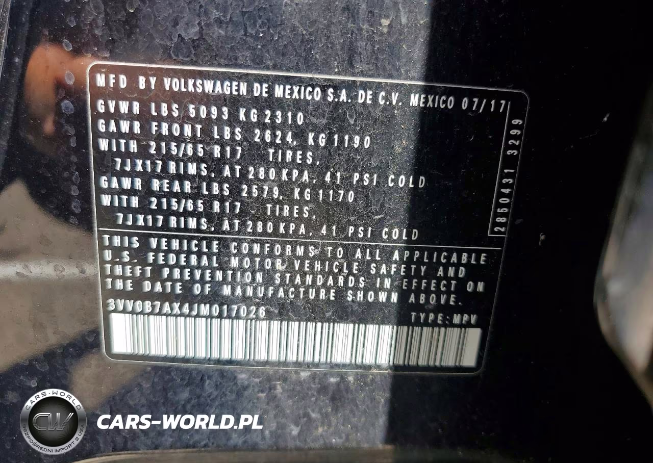 2018 Volkswagen Tiguan S VIN:3VV0B7AX4JM017026 - 13