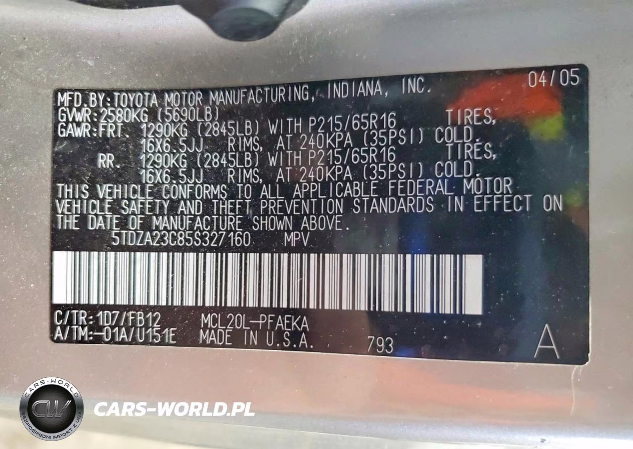 2005 Toyota Sienna Le 7 Passenger VIN:5TDZA23C85S327160 - 14