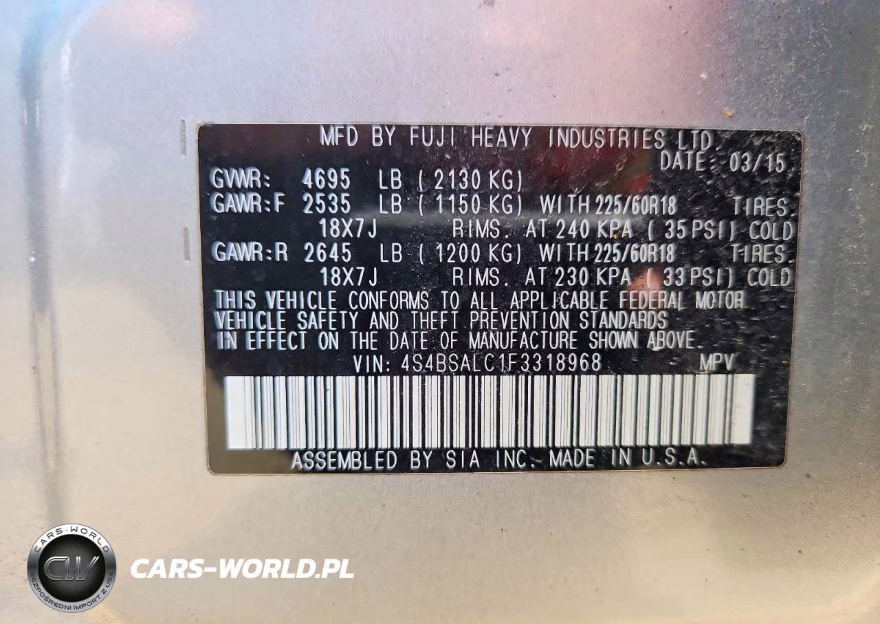 2015 Subaru Outback 2.5I Limited VIN:4S4BSALC1F3318968 - 13