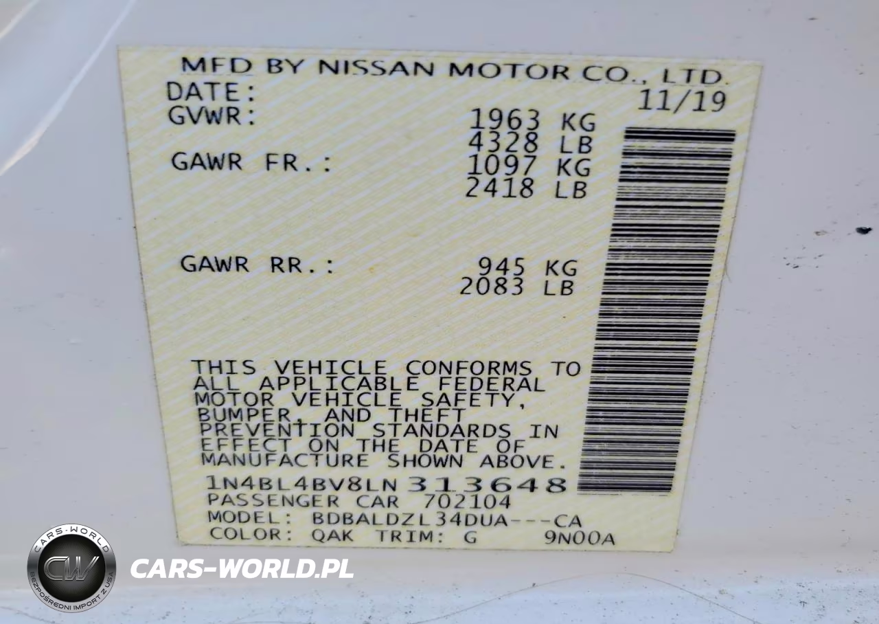2020 Nissan Altima S VIN:1N4BL4BV8LN313648 - 12