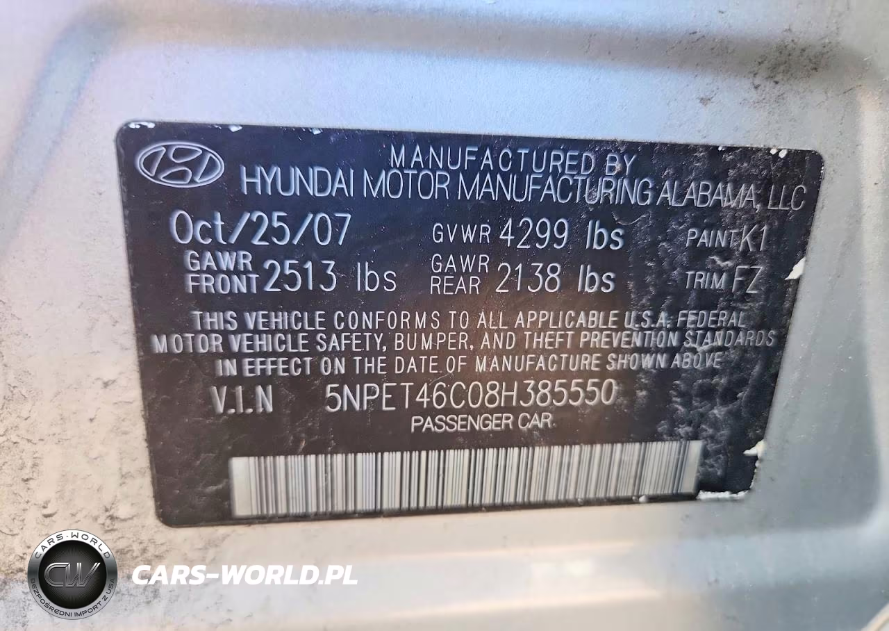 2008 Hyundai Sonata Gls VIN:5NPET46C08H385550 - 12