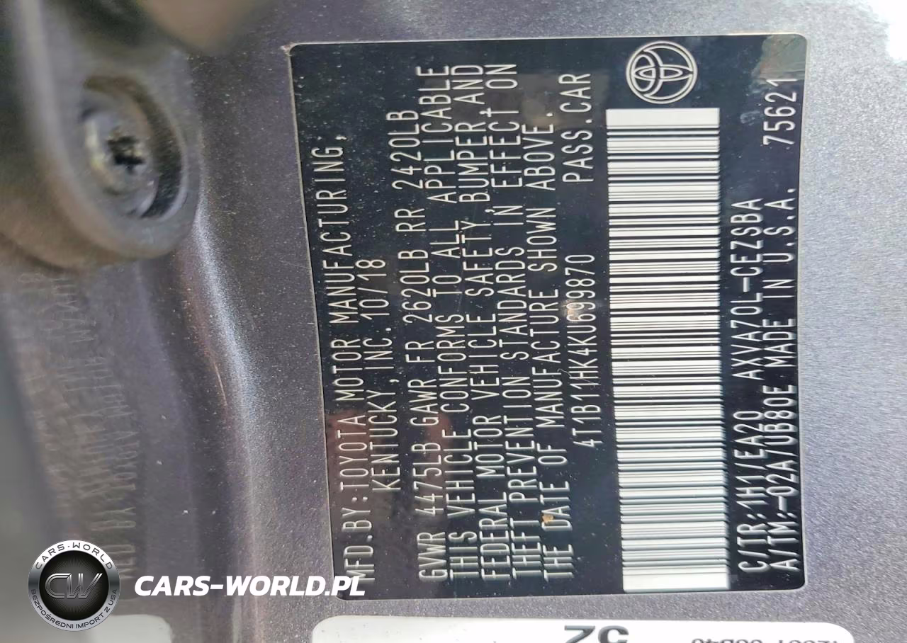 2019 Toyota Camry Se VIN:4T1B11HK4KU699870 - 12
