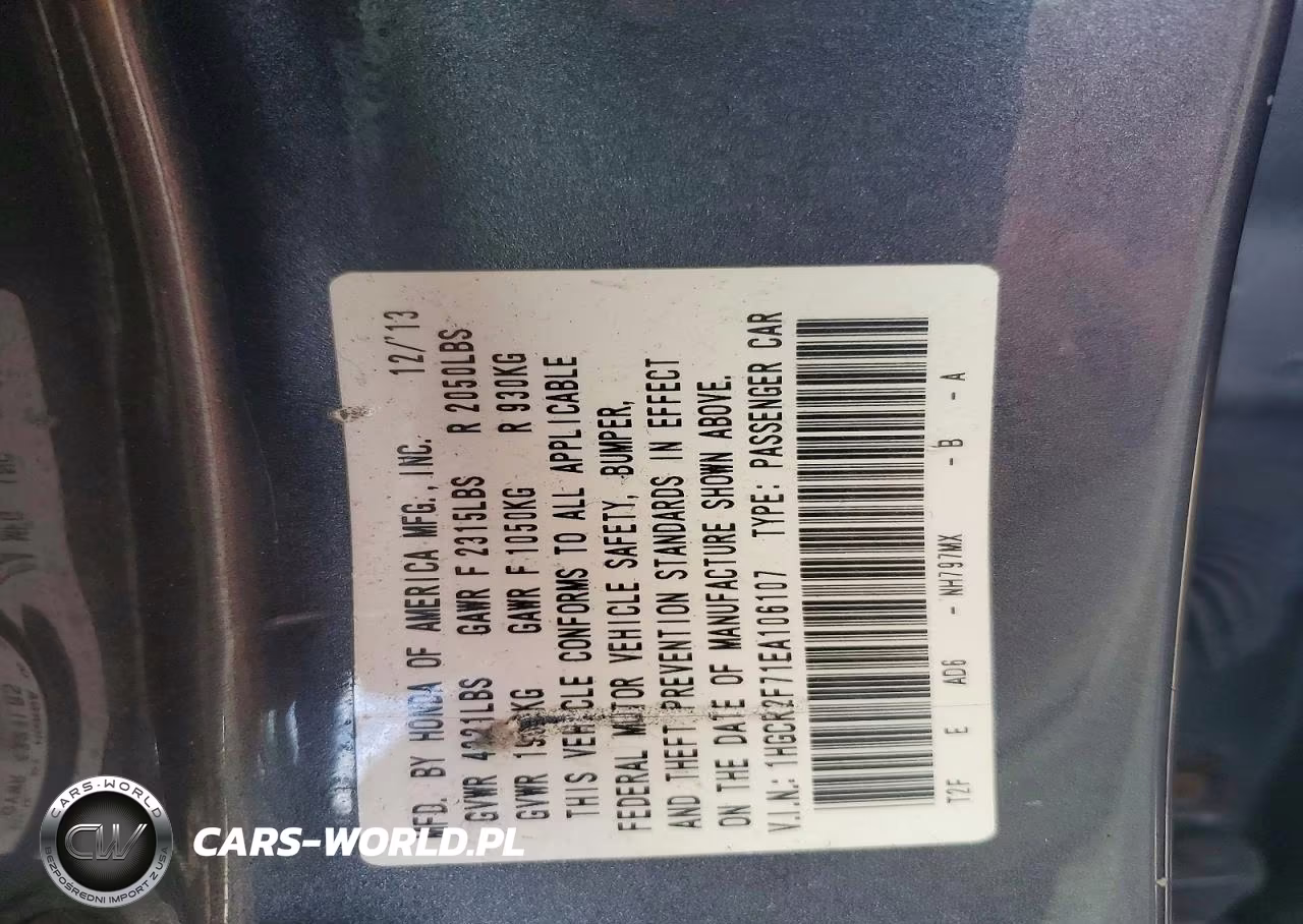 2014 Honda Accord Ex VIN:1HGCR2F71EA106107 - 12