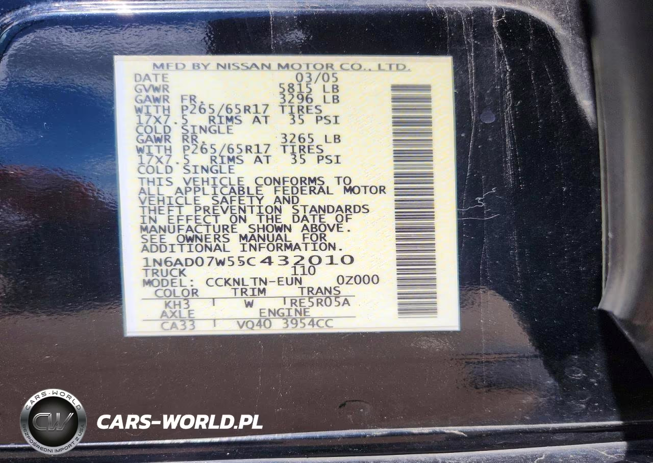 2005 Nissan Frontier Se VIN:1N6AD07W55C432010 - 12