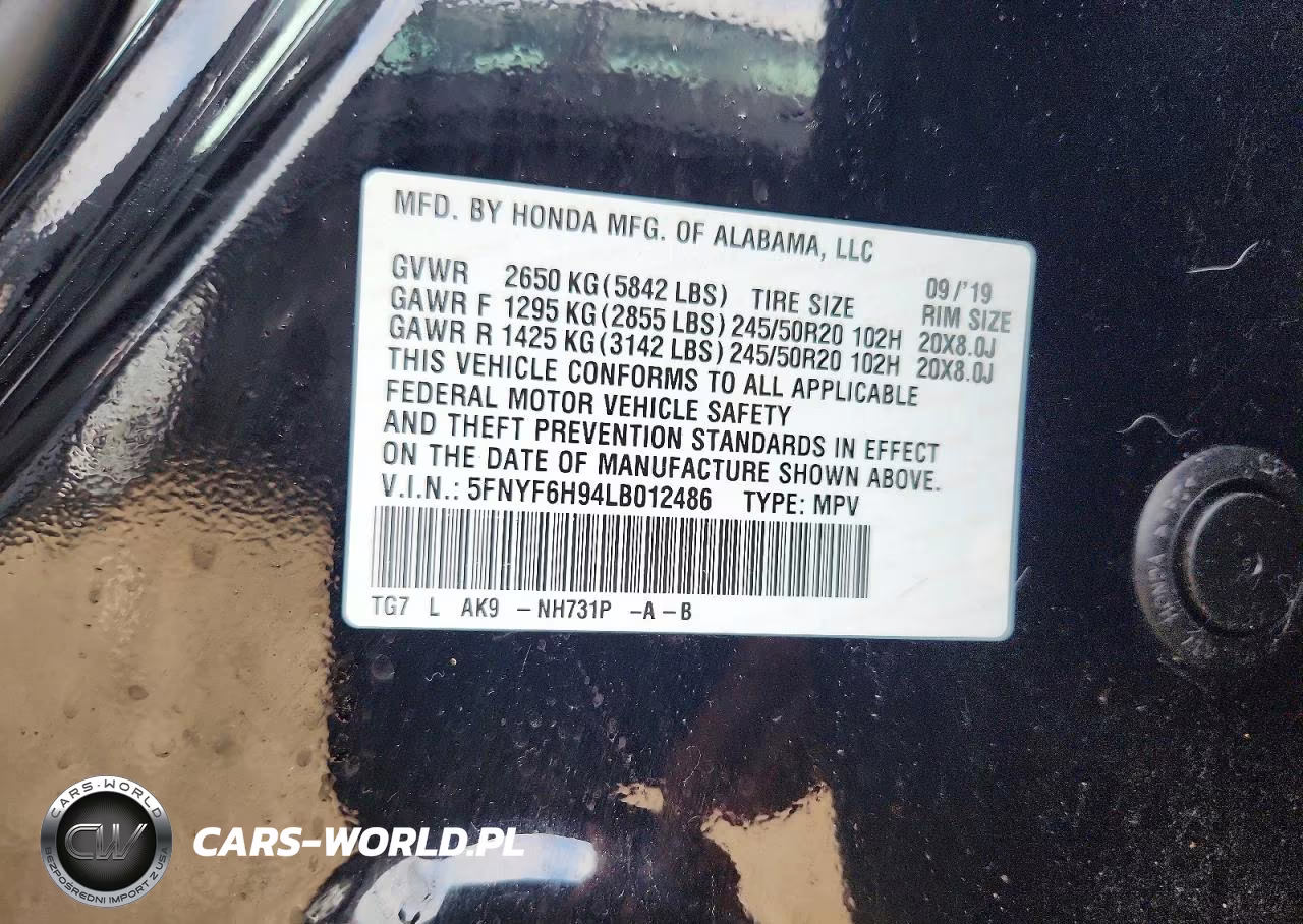 2020 Honda Pilot Touring VIN:5FNYF6H94LB012486 - 14