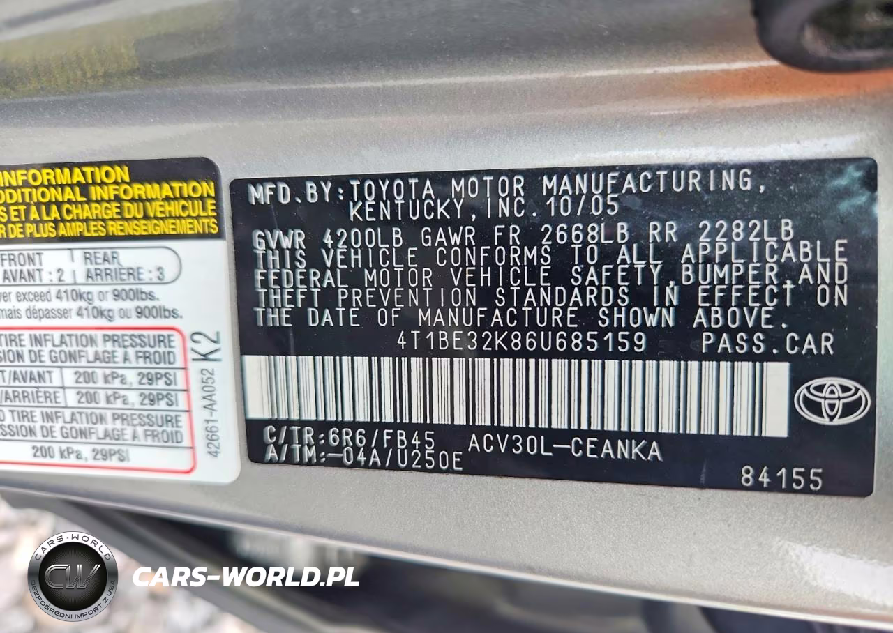 2006 Toyota Camry Le VIN:4T1BE32K86U685159 - 12