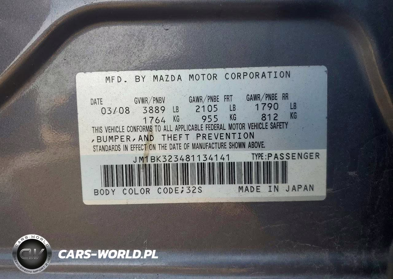 2008 Mazda 3 S VIN:JM1BK323481134141 - 12