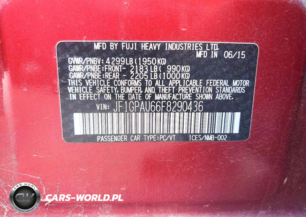 2015 Subaru Impreza Sport VIN:JF1GPAU66F8290436 - 13