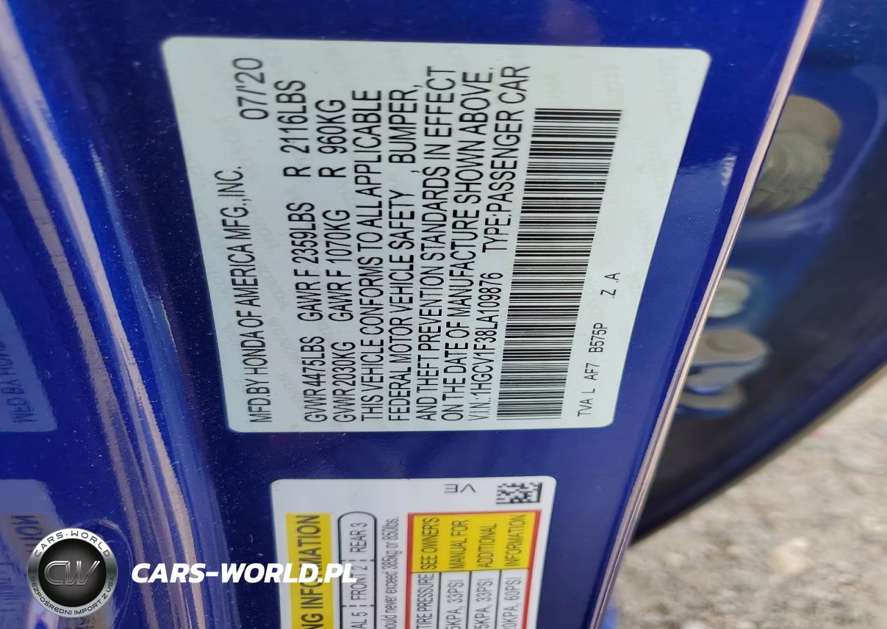 2020 Honda Accord Sport VIN:1HGCV1F38LA109876 - 12