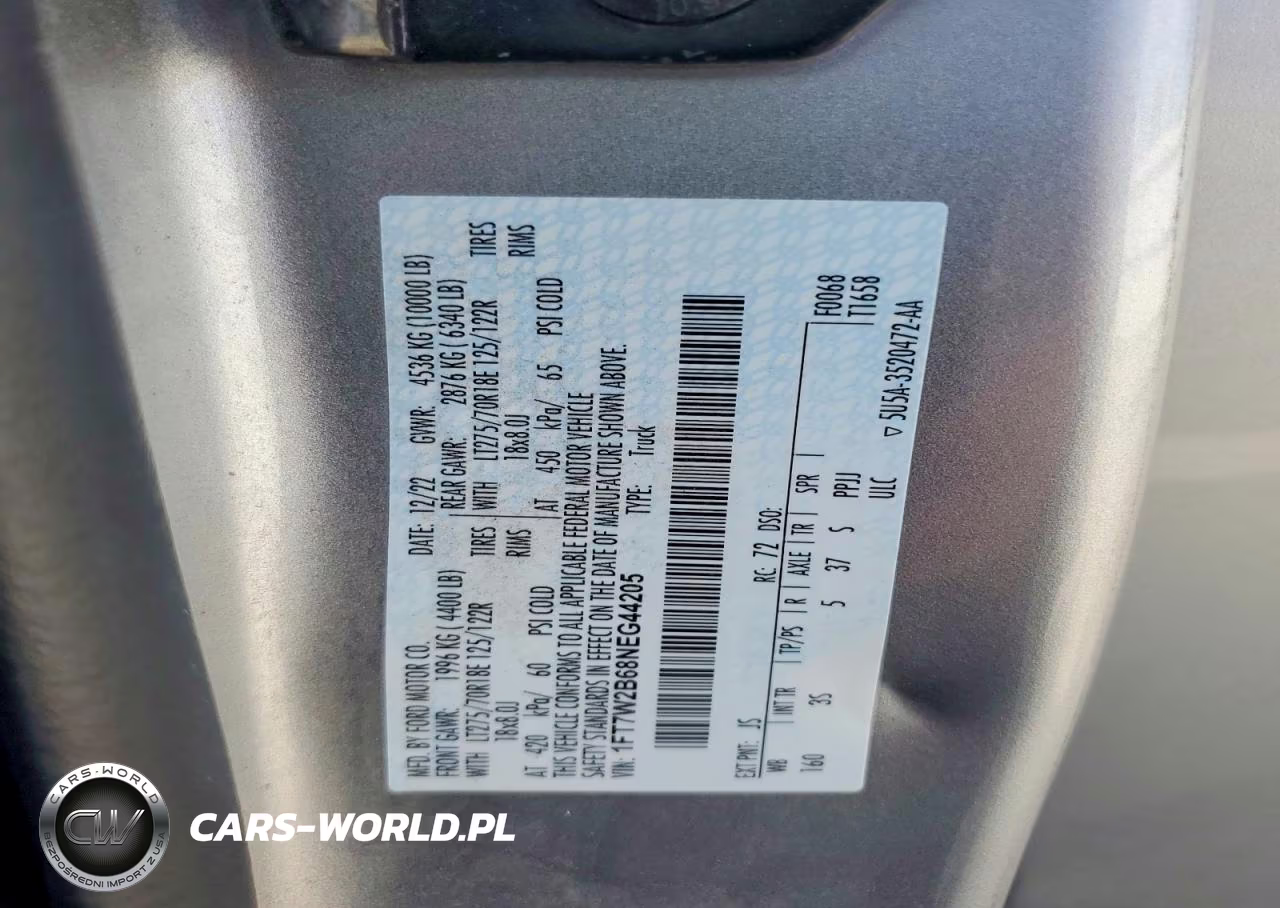 2022 Ford F250 Super Duty VIN:1FT7W2B68NEG44205 - 12