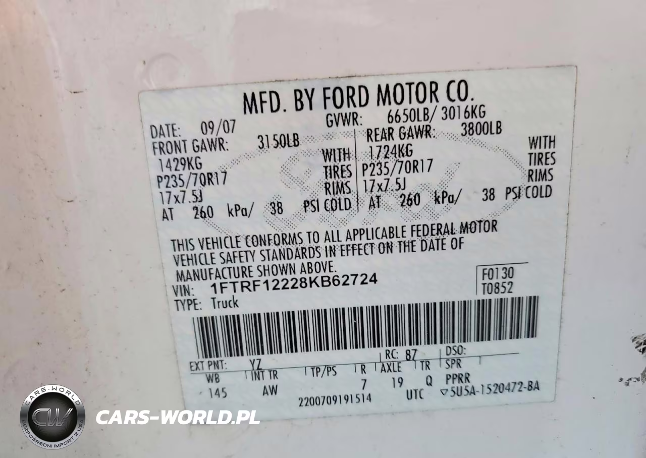 2008 Ford F150 VIN:1FTRF12228KB62724 - 12