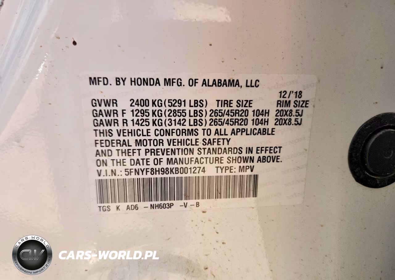2019 Honda Passport Touring VIN:5FNYF8H98KB001274 - 14