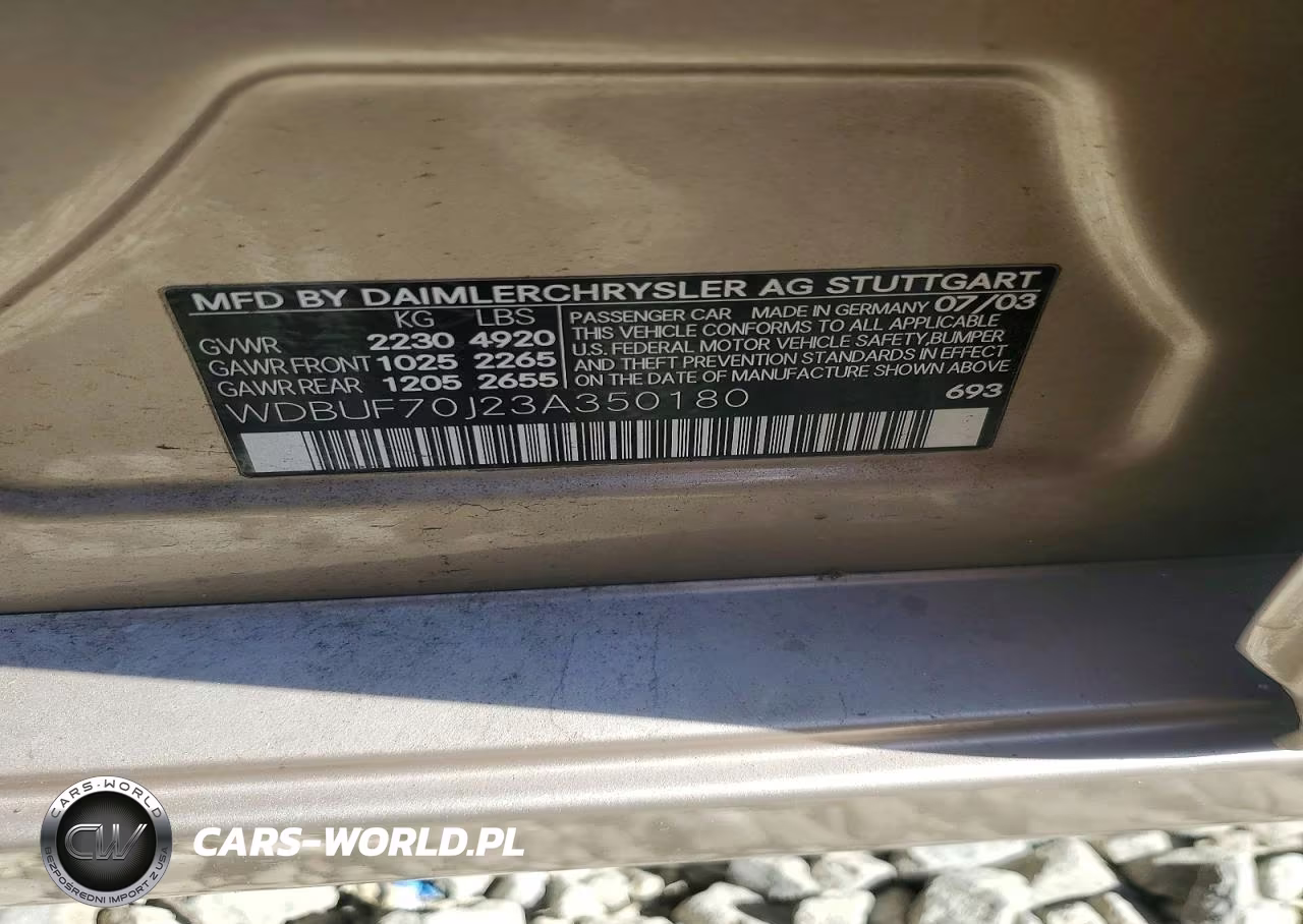 2003 Mercedes-Benz E 500 VIN:WDBUF70J23A350180 - 12