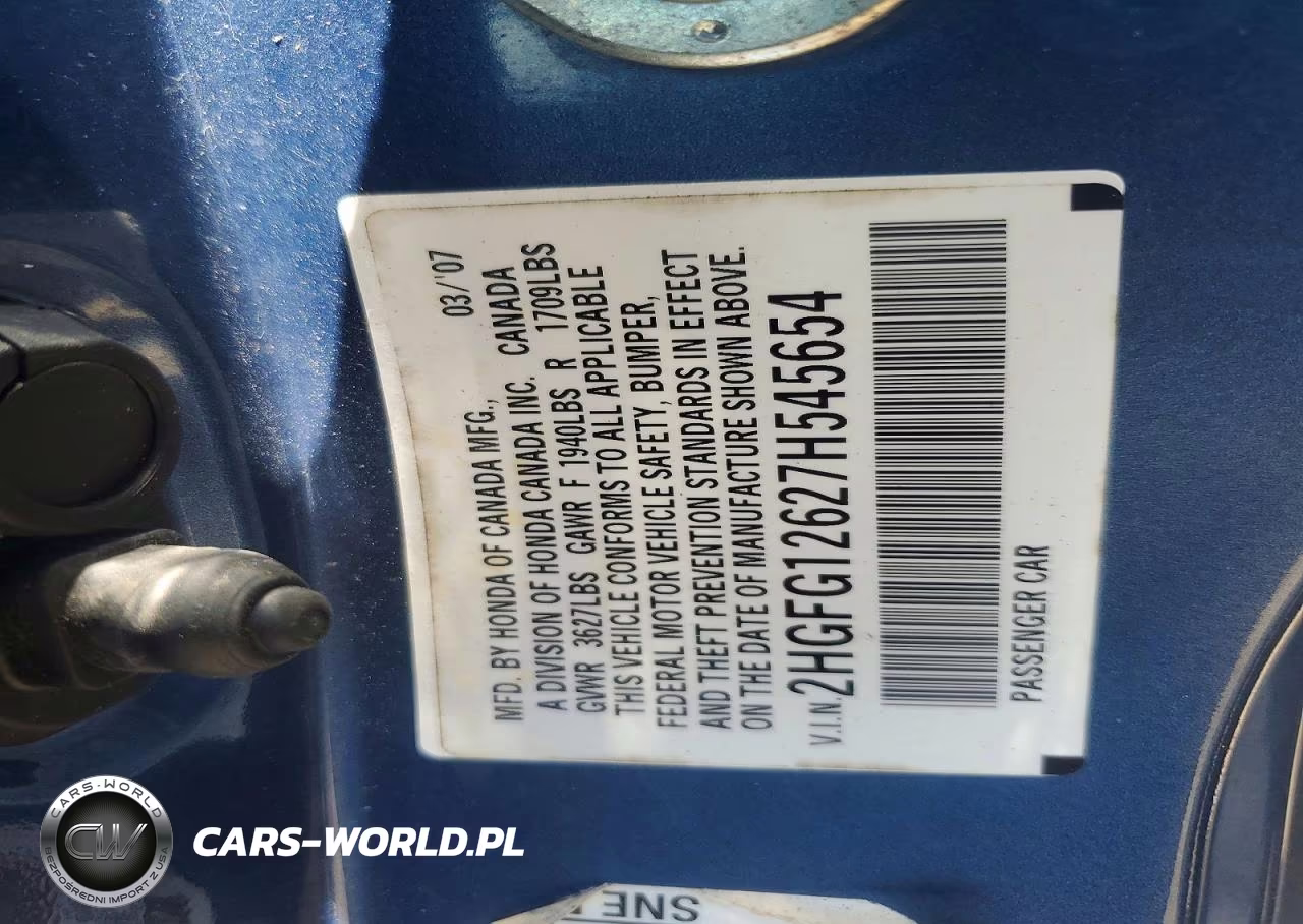 2007 Honda Civic Lx VIN:2HGFG12627H545654 - 12