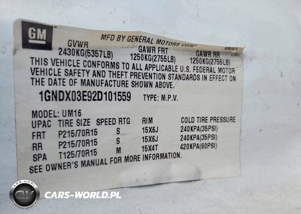 2002 Chevrolet Venture VIN:1GNDX03E92D101559 - 13