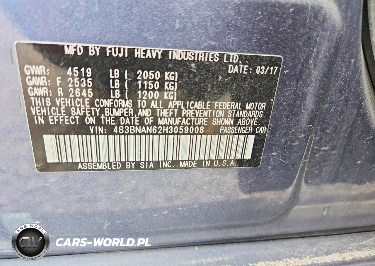 2017 Subaru Legacy 2.5I Limited VIN:4S3BNAN62H3059008 - 12