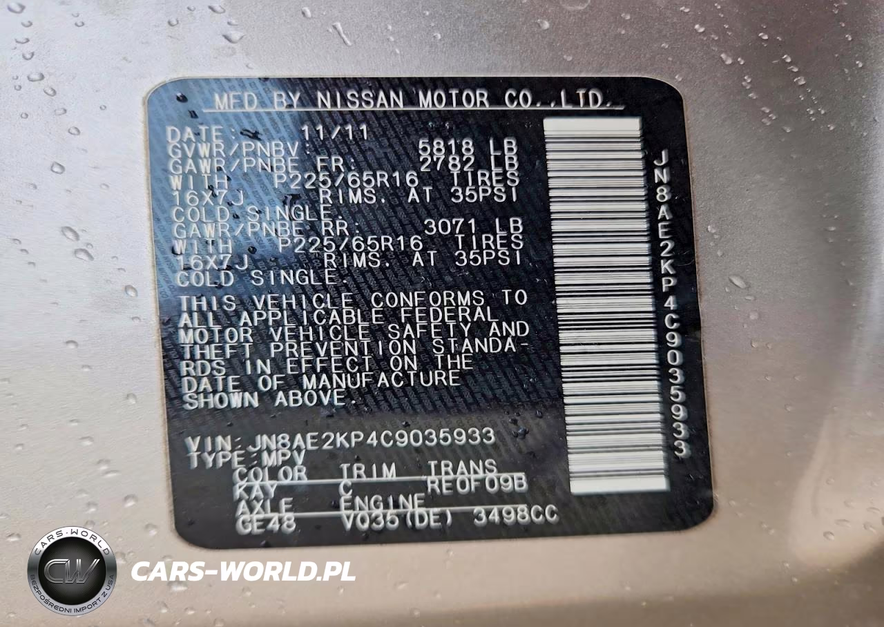 2012 Nissan Quest 3.5 S VIN:JN8AE2KP4C9035933 - 14