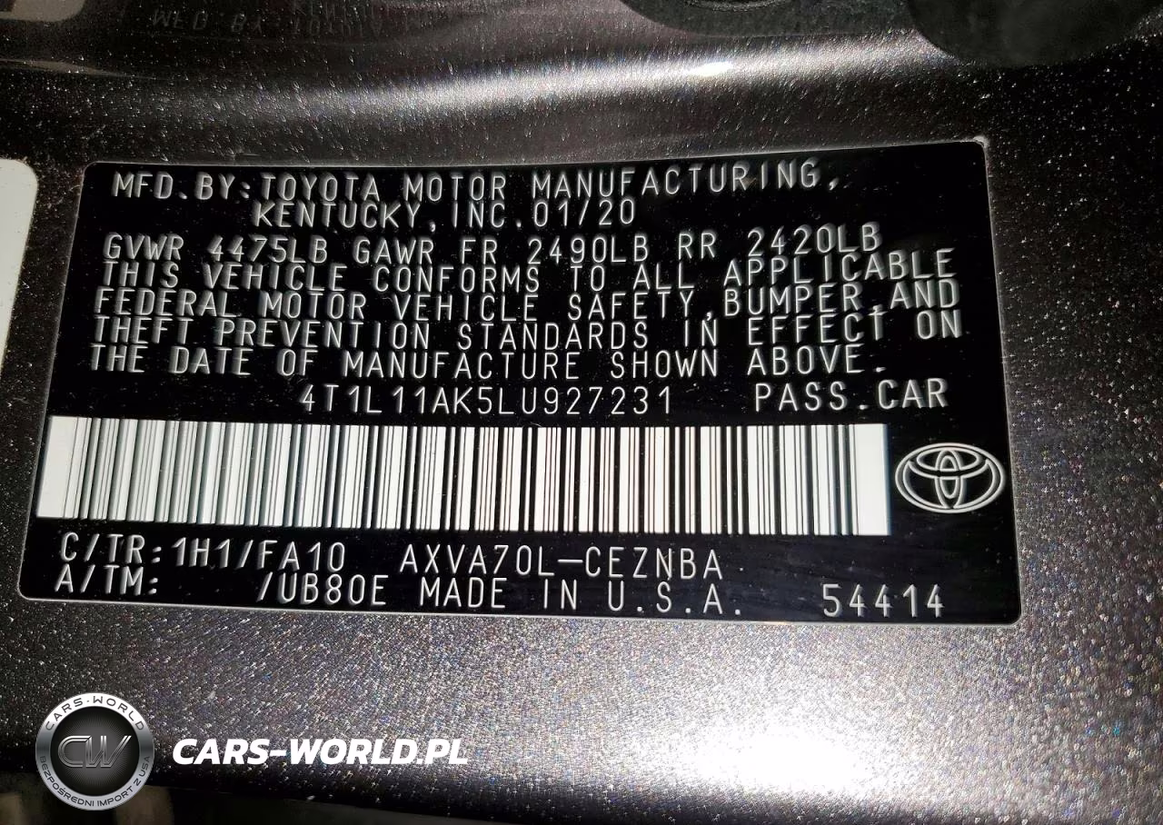2020 Toyota Camry Le VIN:4T1L11AK5LU927231 - 12