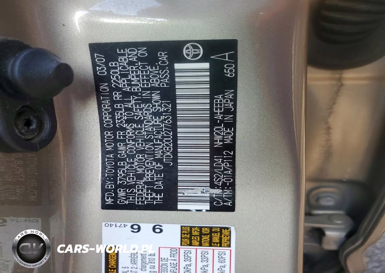 2007 Toyota Prius Touring VIN:JTDKB20U277631321 - 12